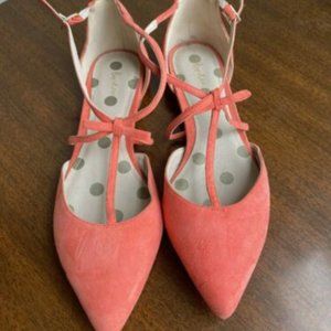 Boden Alice Like Coral/Orange Suede Strap Pointy Toe Flats Size 8.5 NWOB